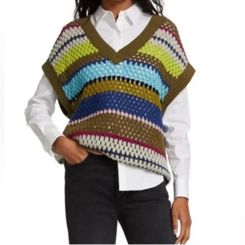 Baum Und Pferdgarten Colette Crochet Striped Wool Knit Sweater Vest Sz Medium - Picture 3 of 13